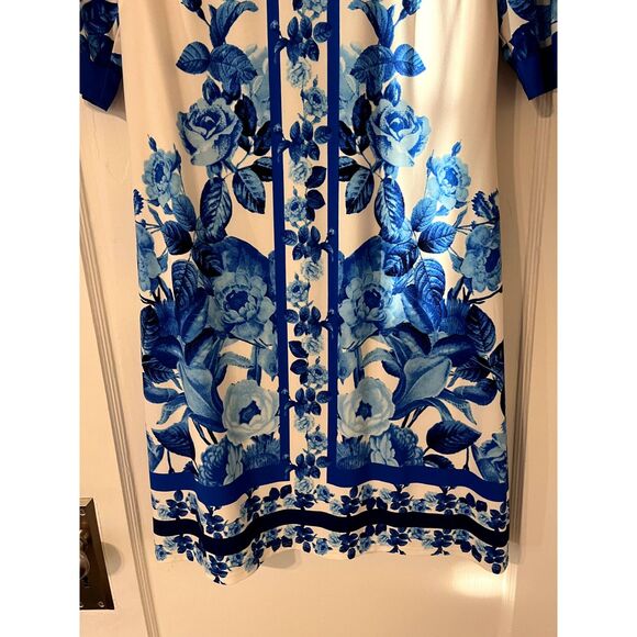 Eliza J Women’s Sheath Dress Blue Floral Knee Length 1/2 Sleeve Size 4 - Picture 5 of 9